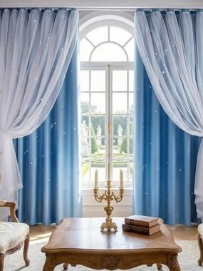 Blue Star Sheer Layered Window Curtain Set - Brand